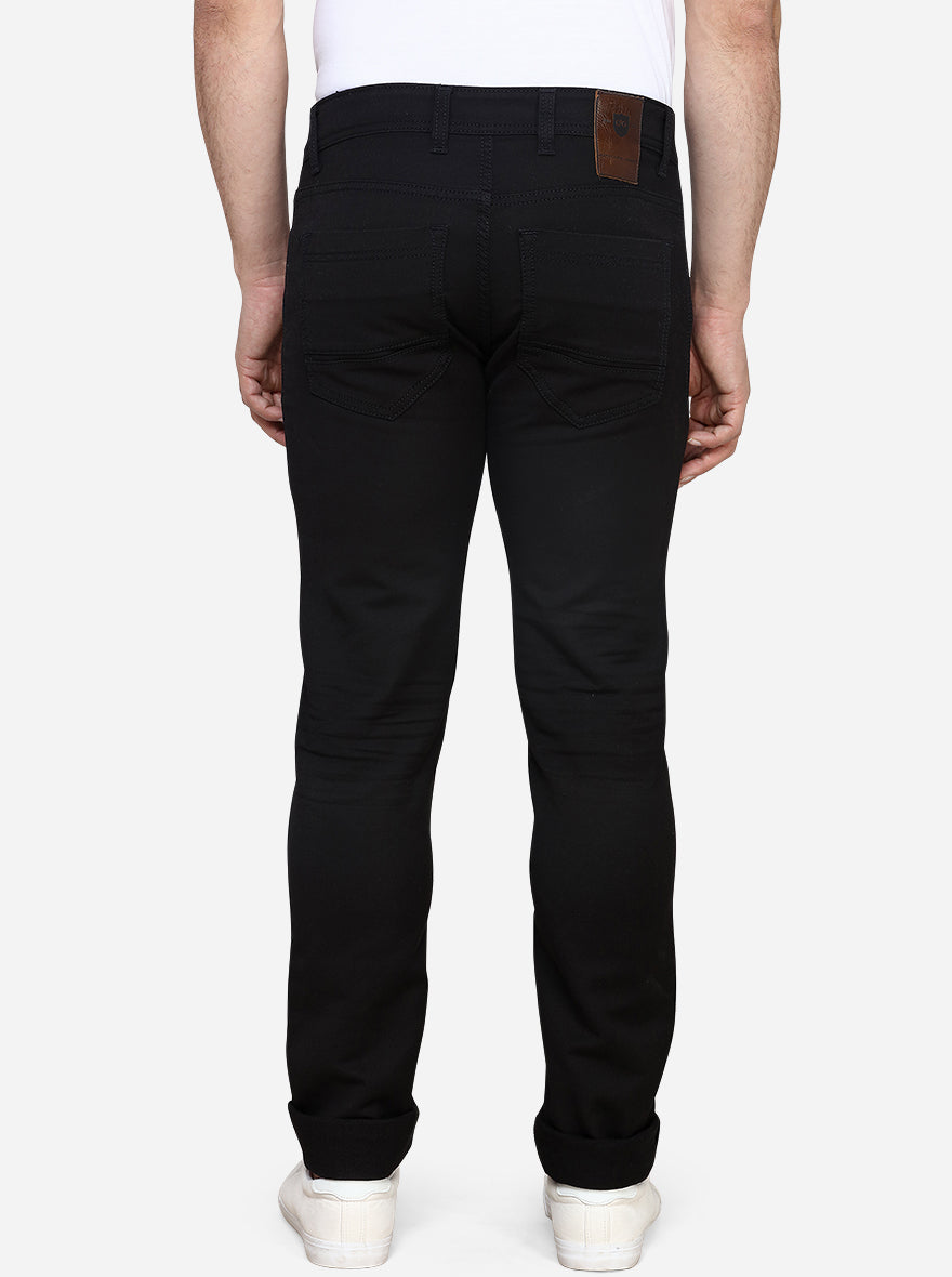 Jet Black Solid Slim Fit Jeans | JadeBlue Sport