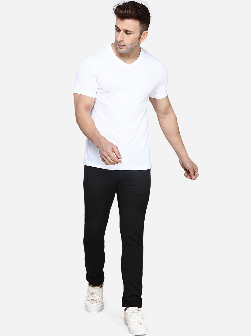 Jet Black Solid Slim Fit Jeans | JadeBlue Sport