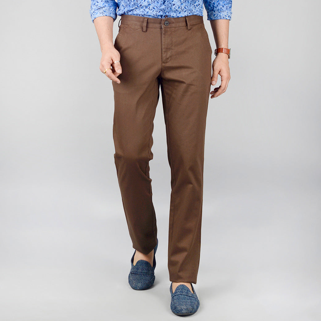 Brown Solid Slim Fit Casual Trouser | JB Sport