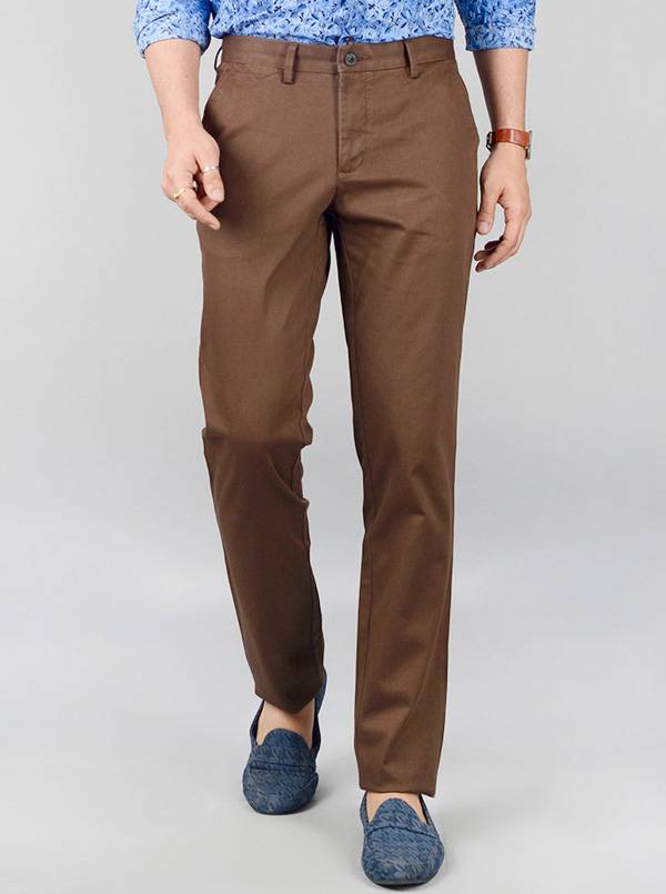 Brown Solid Slim Fit Casual Trouser | JB Sport