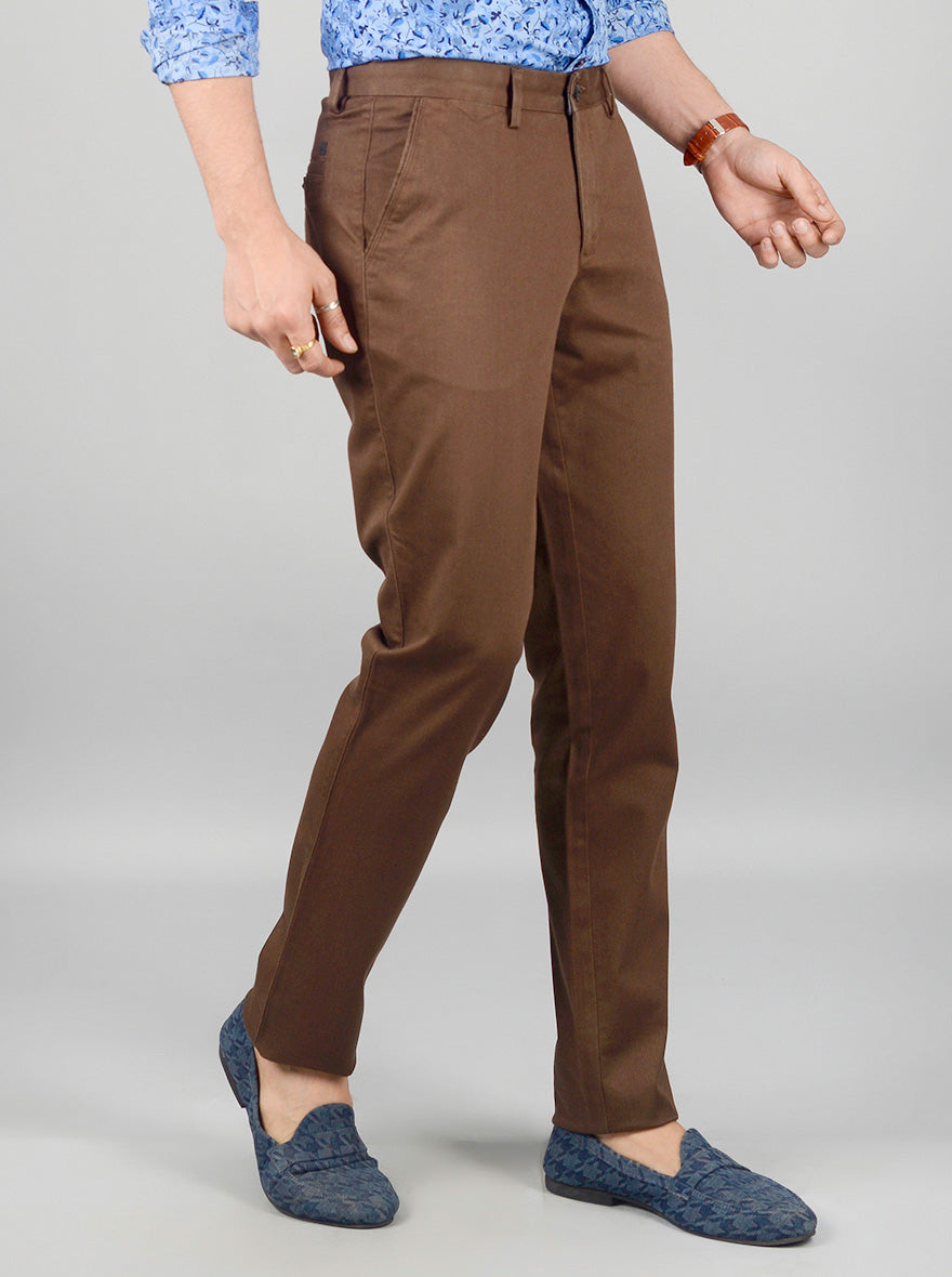 Brown Solid Slim Fit Casual Trouser | JB Sport