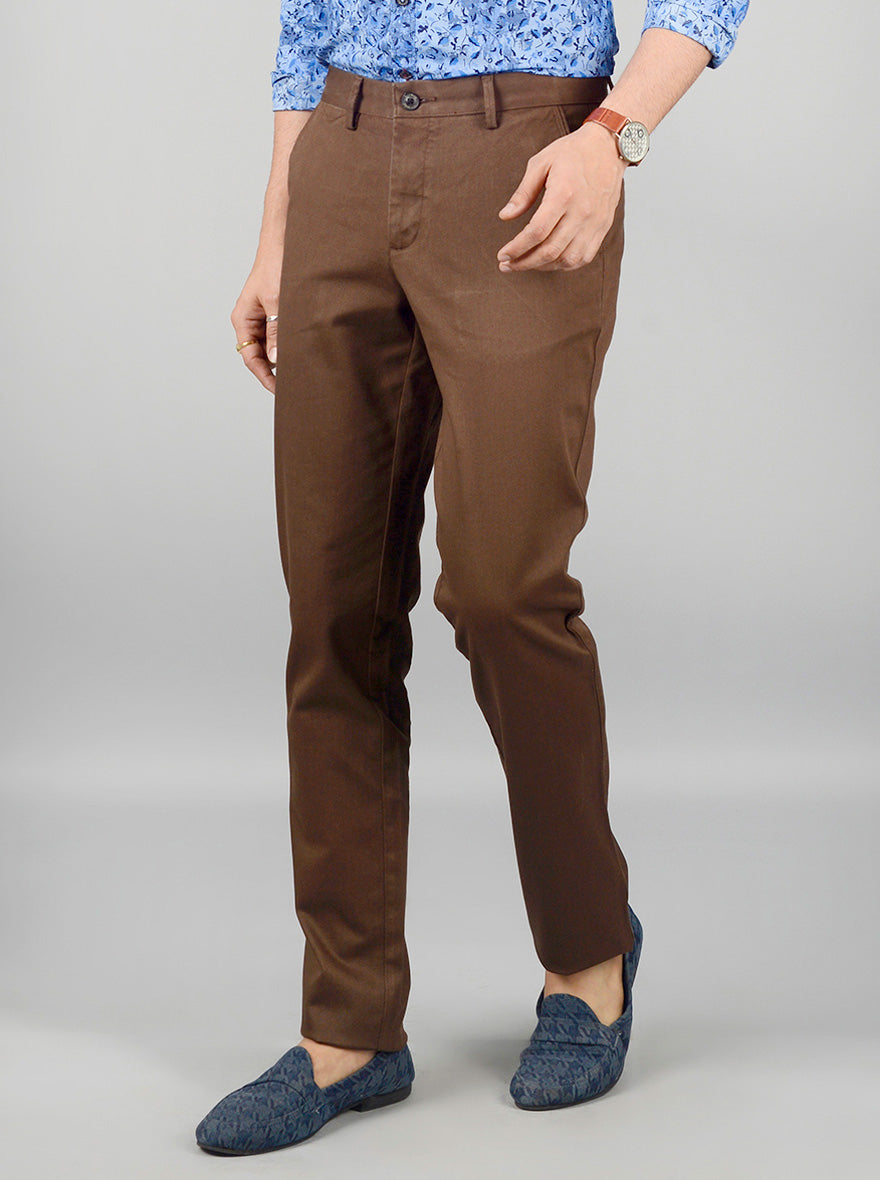 Brown Solid Slim Fit Casual Trouser | JB Sport