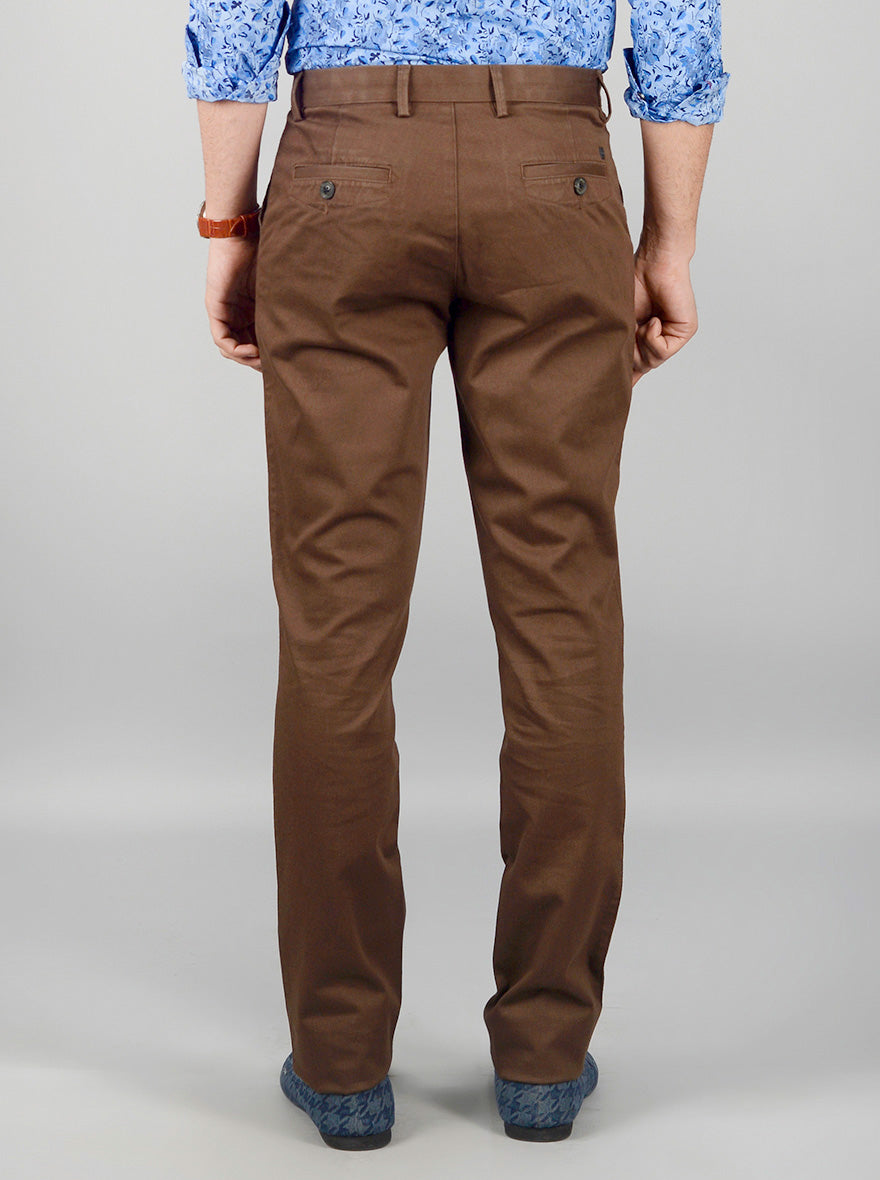 Brown Solid Slim Fit Casual Trouser | JB Sport