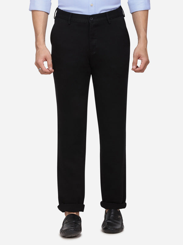 Black Solid Slim Fit Casual Trouser | Greenfibre