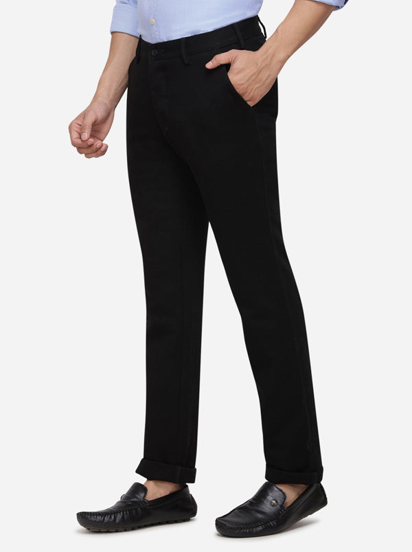 Black Solid Slim Fit Casual Trouser | Greenfibre