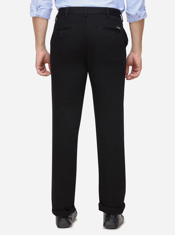 Black Solid Slim Fit Casual Trouser | Greenfibre