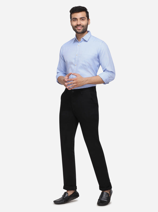 Black Solid Slim Fit Casual Trouser | Greenfibre