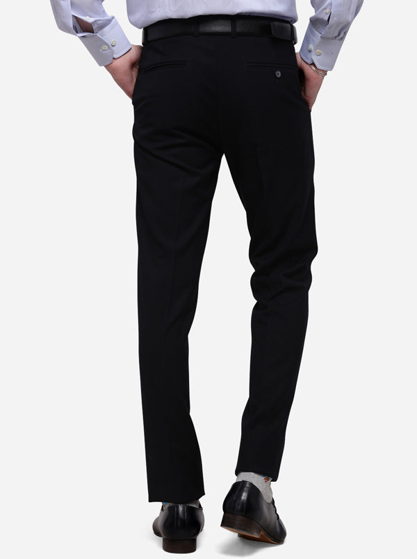 Navy Blue Solid Slim Fit Formal Trouser | Metal