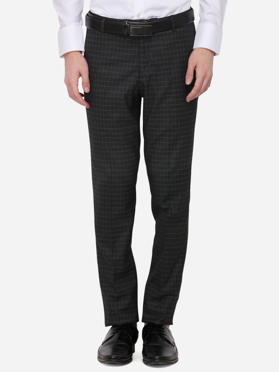 Black Super Slim Fit Checked Formal Trouser | Greenfibre