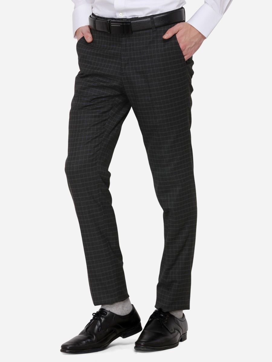 Black Super Slim Fit Checked Formal Trouser | Greenfibre