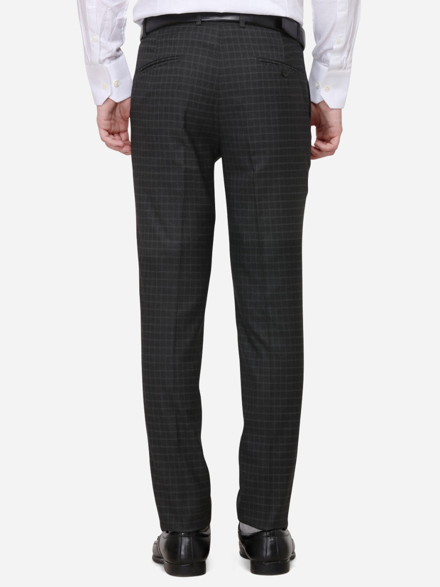 Black Super Slim Fit Checked Formal Trouser | Greenfibre