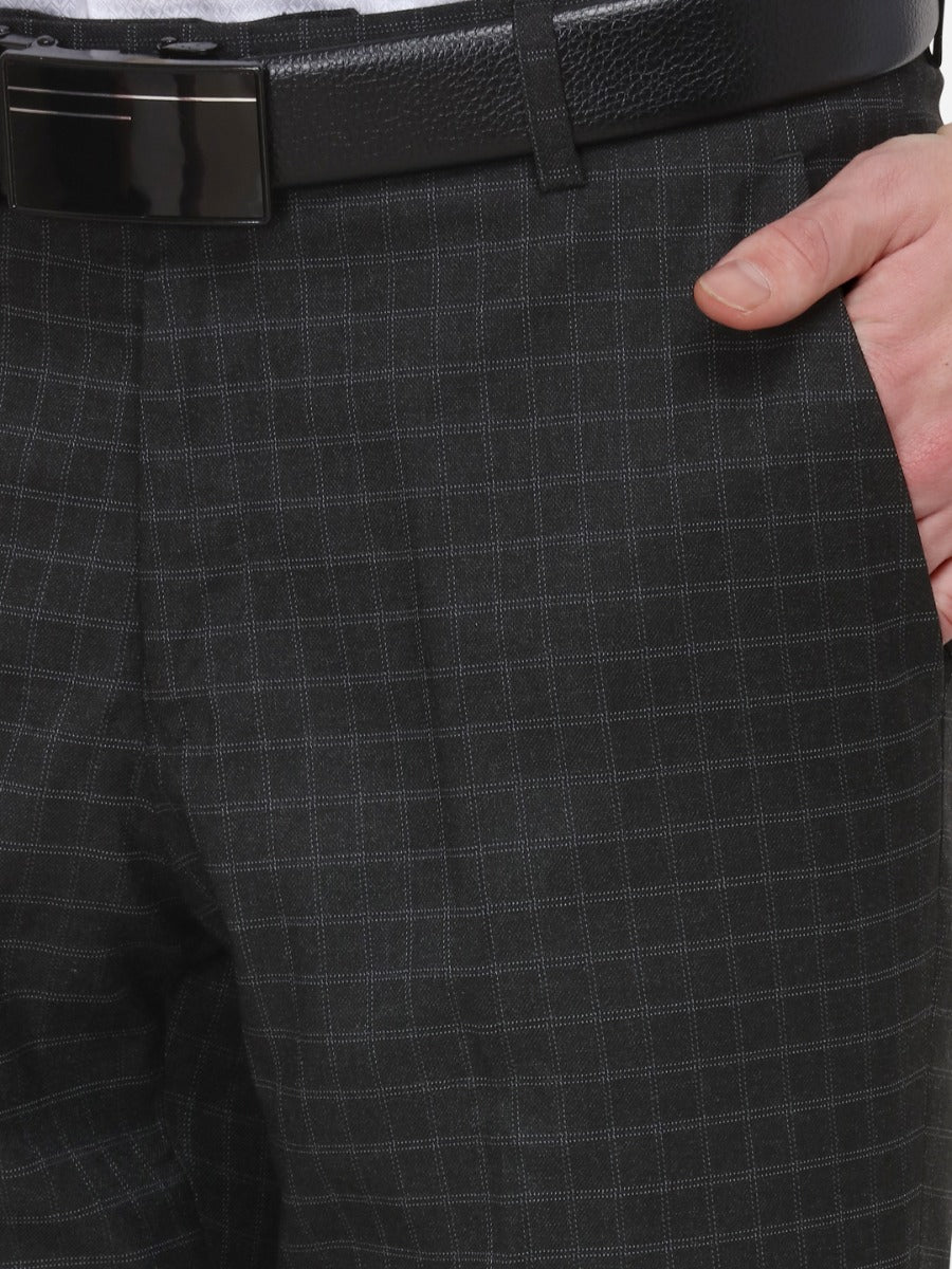 Black Super Slim Fit Checked Formal Trouser | Greenfibre