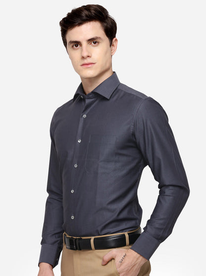 Dark Grey Solid Slim Fit Formal Shirt | JadeBlue