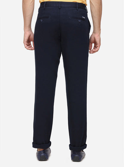 Navy Blue Solid Slim Fit Casual Trouser | Greenfibre