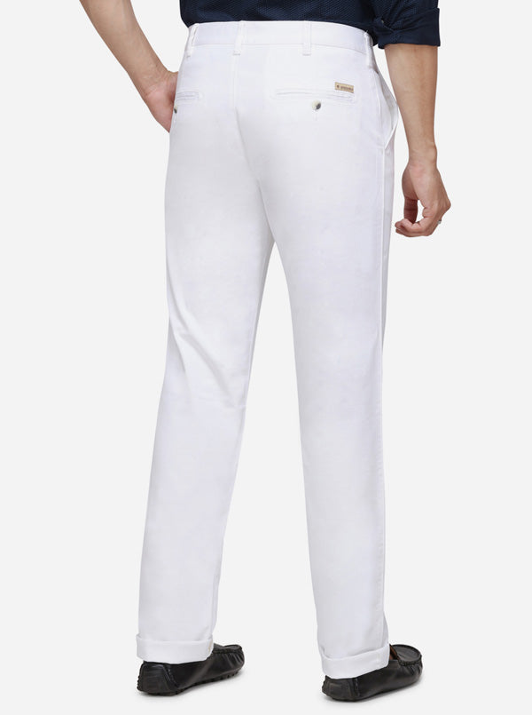 White Solid Slim Fit Casual Trouser | JadeBlue