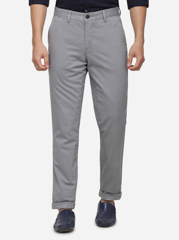 Light Grey Solid Uno Fit Casual Trouser | JadeBlue Sport