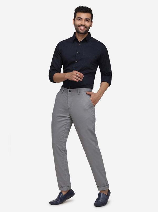 Light Grey Solid Uno Fit Casual Trouser | JadeBlue Sport