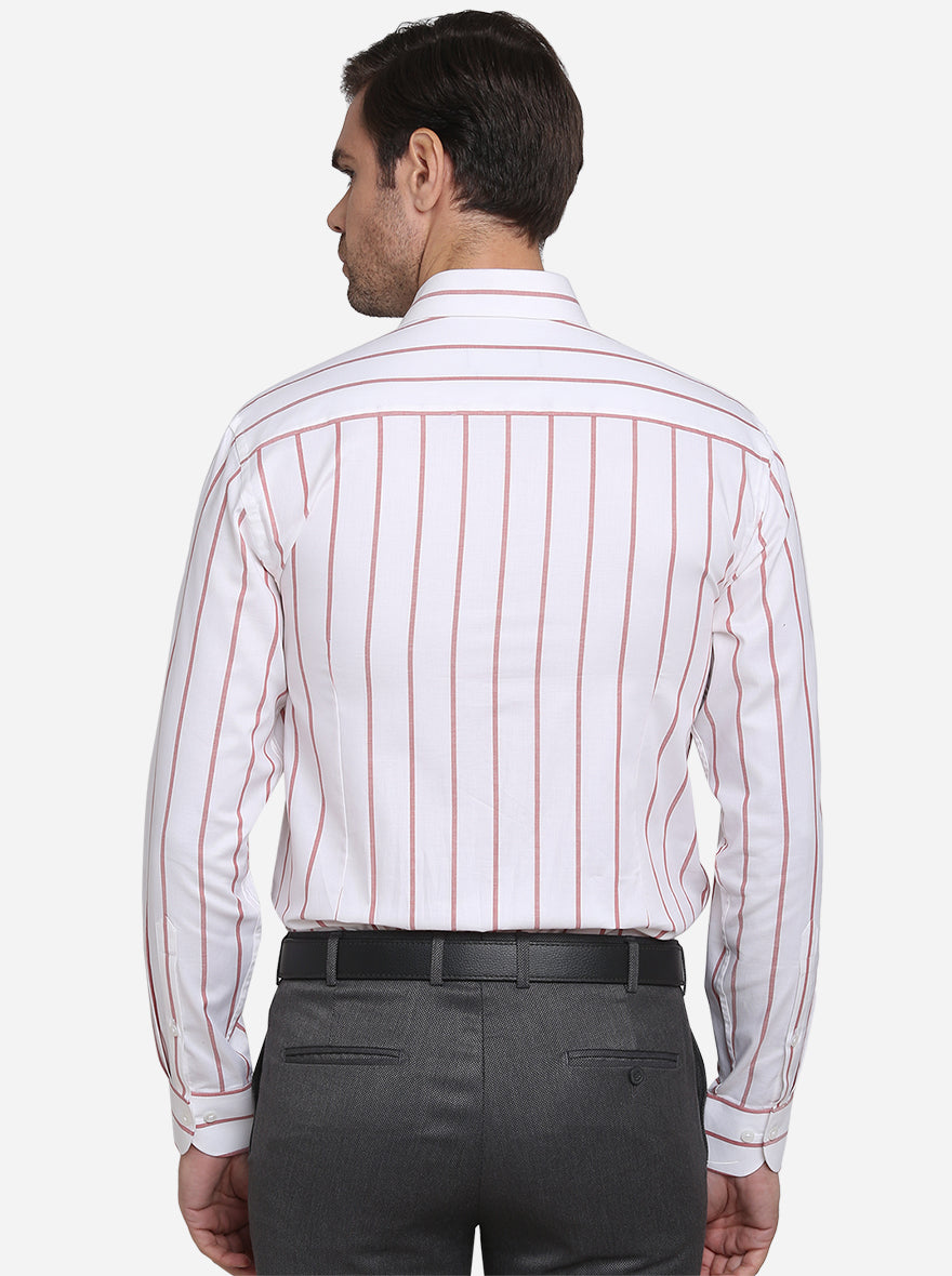 White & Red Striped Slim Fit Formal Shirt  | Metal