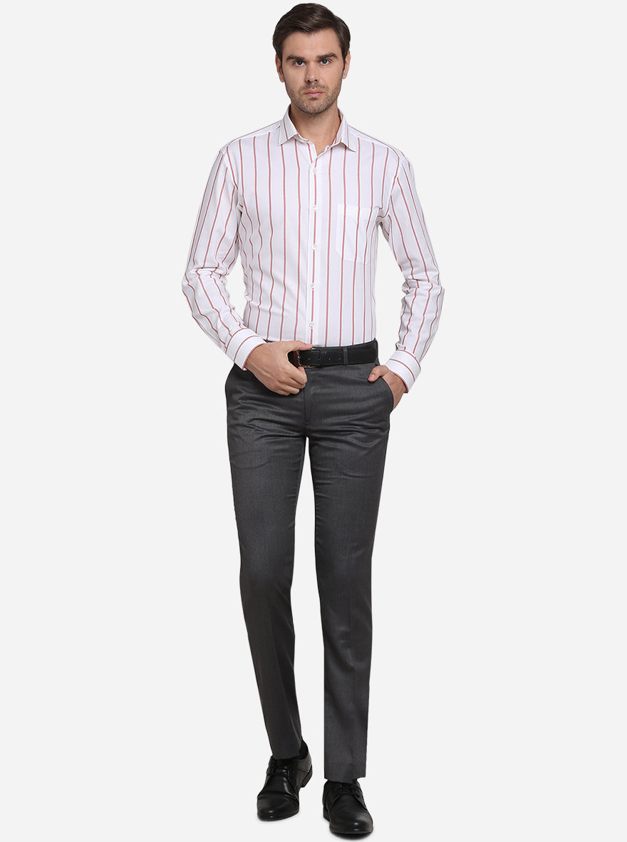 White & Red Striped Slim Fit Formal Shirt  | Metal