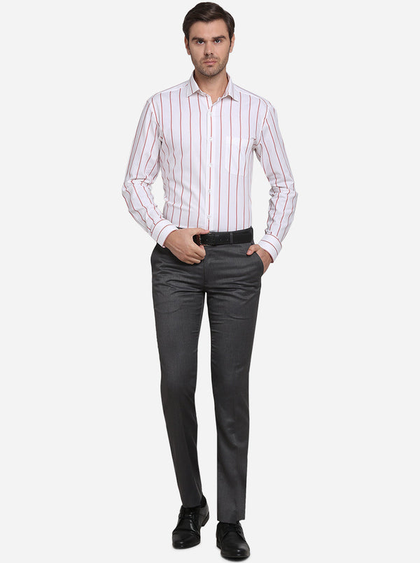 White & Red Striped Slim Fit Formal Shirt  | Metal