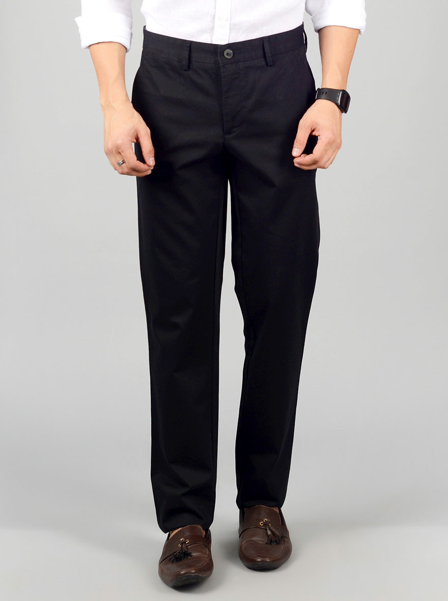 Black Solid Slim Fit Casual Trouser | JB Sport