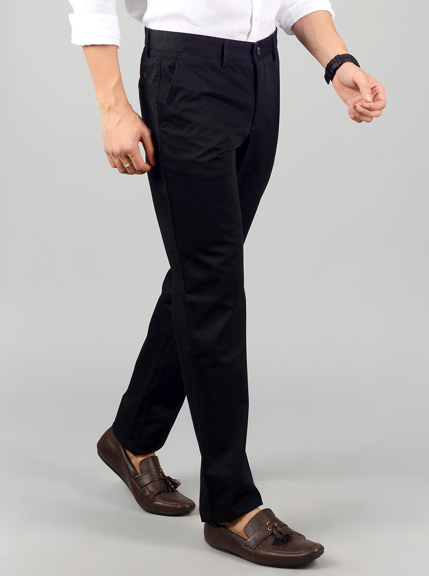 Black Solid Slim Fit Casual Trouser | JB Sport