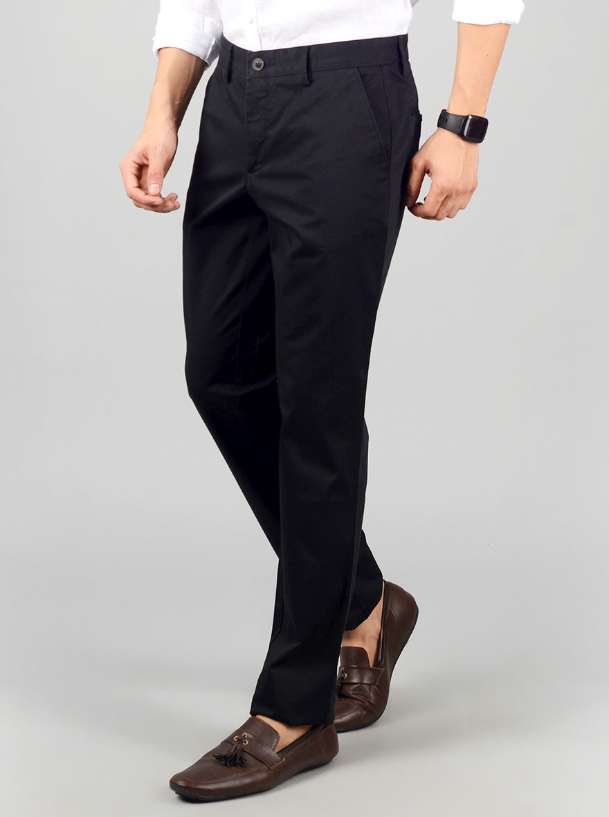 Black Solid Slim Fit Casual Trouser | JB Sport