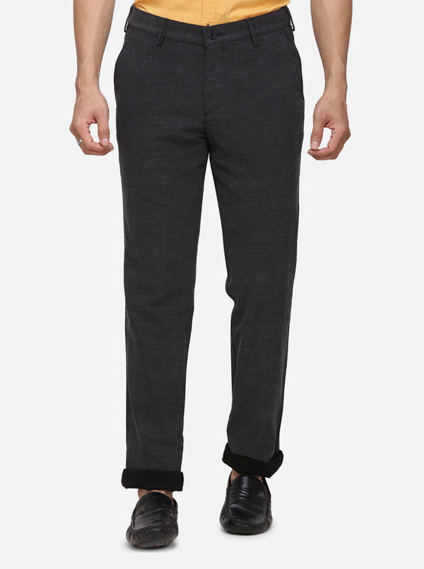 Black & Grey Solid Slim Fit Casual Trouser | Greenfibre