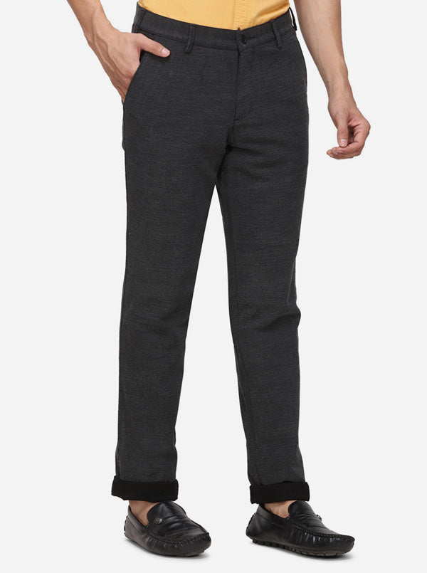 Black & Grey Solid Slim Fit Casual Trouser | Greenfibre