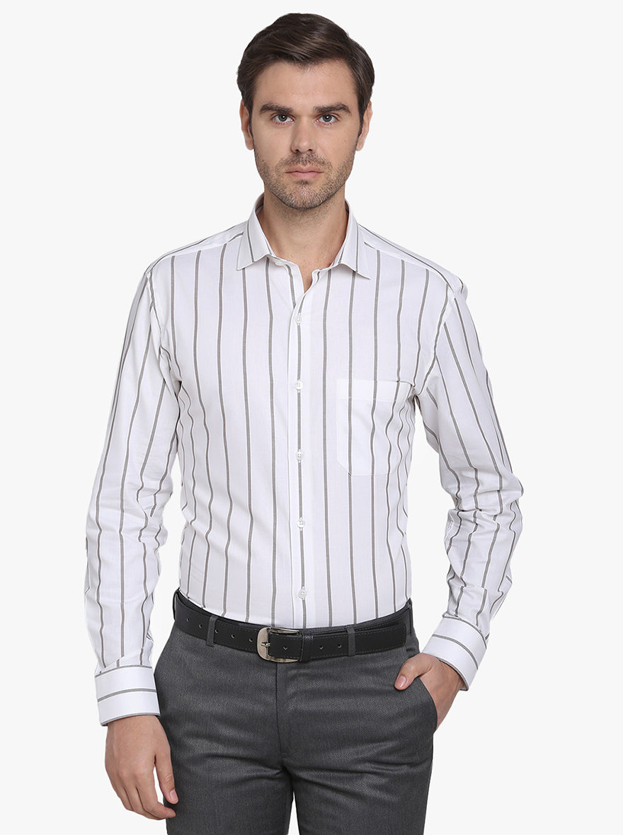 White & Grey Striped Slim Fit Formal Shirt | Metal