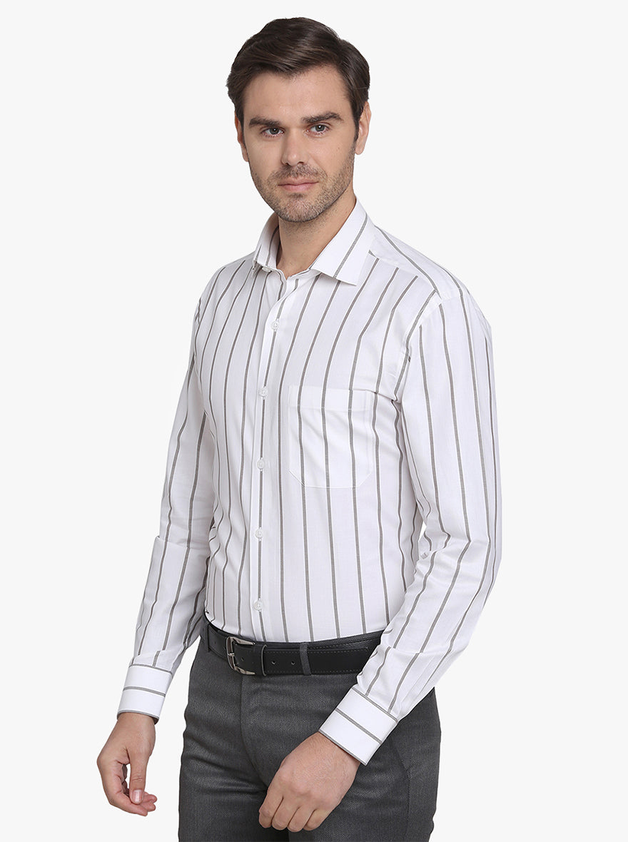 White & Grey Striped Slim Fit Formal Shirt | Metal