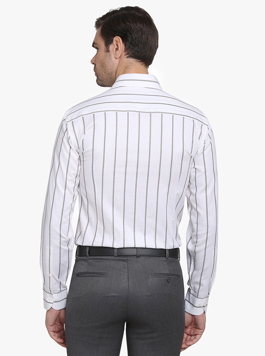 White & Grey Striped Slim Fit Formal Shirt | Metal