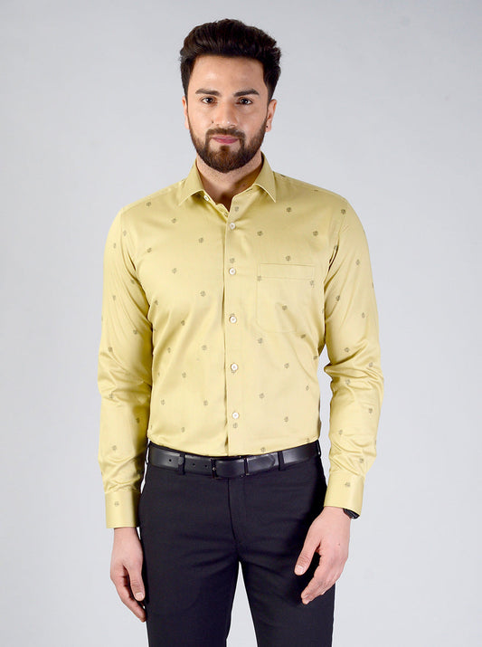 Hemp Yellow Printed Slim Fit Evening Wear Shirt | Metal