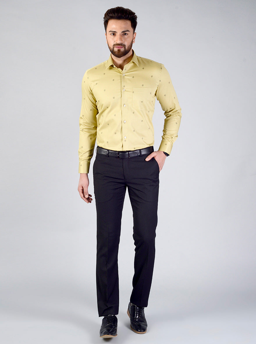 Hemp Yellow Printed Slim Fit Evening Wear Shirt | Metal