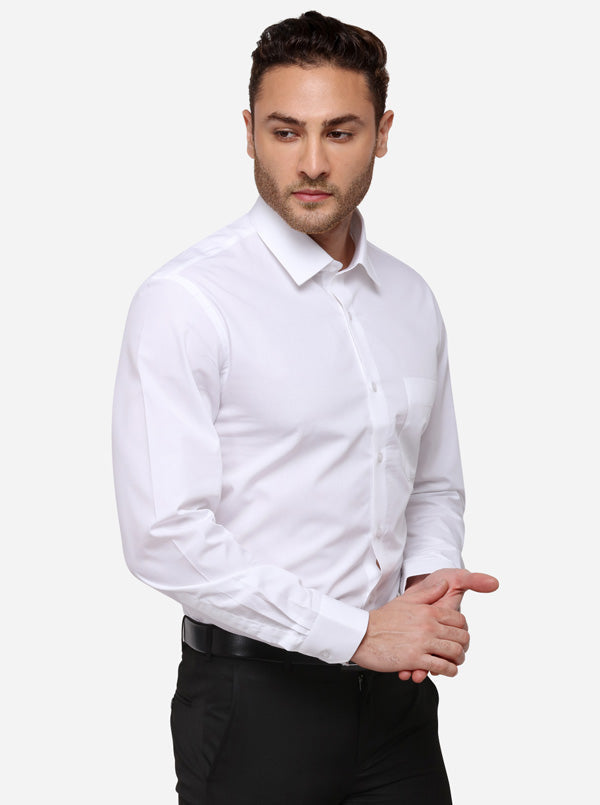 White Solid Slim Fit Formal Shirt | Greenfibre