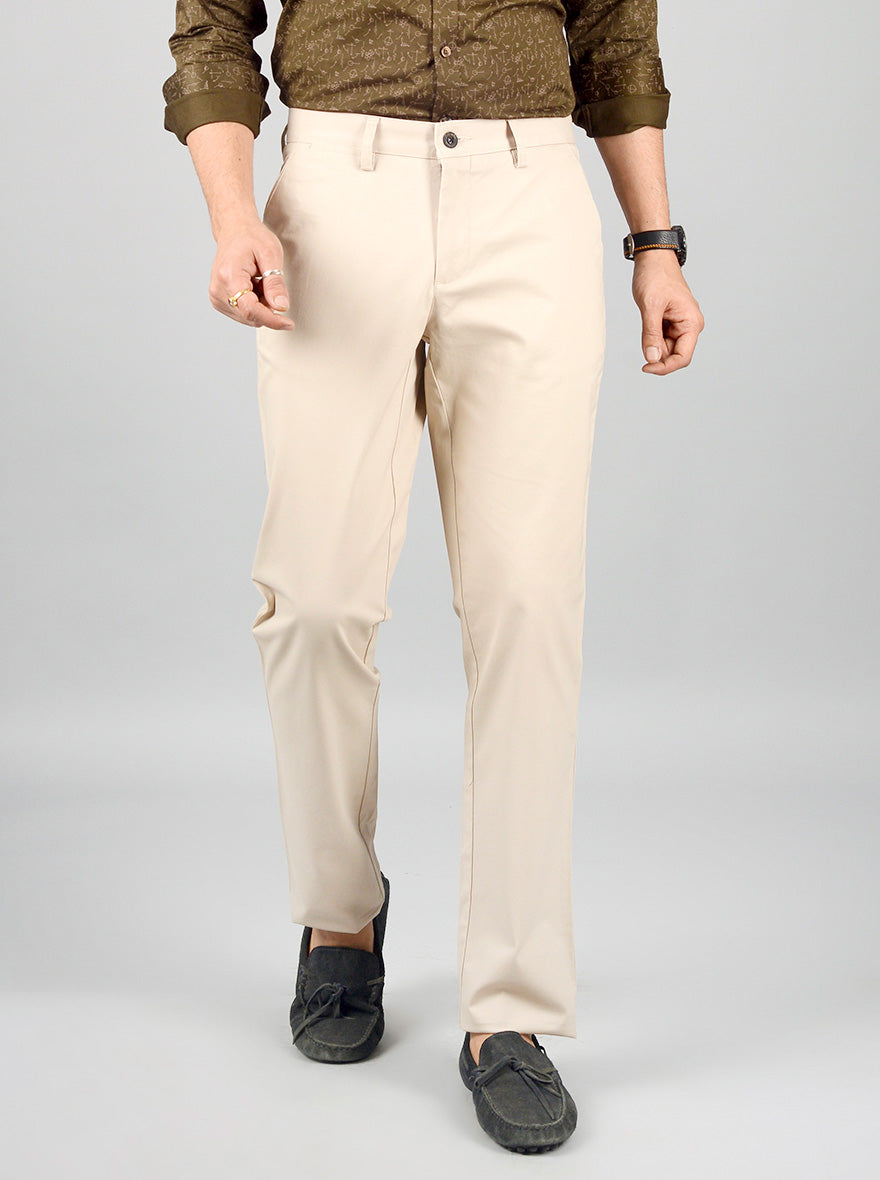 Beige Solid Slim Fit Casual Trouser | JB Sport