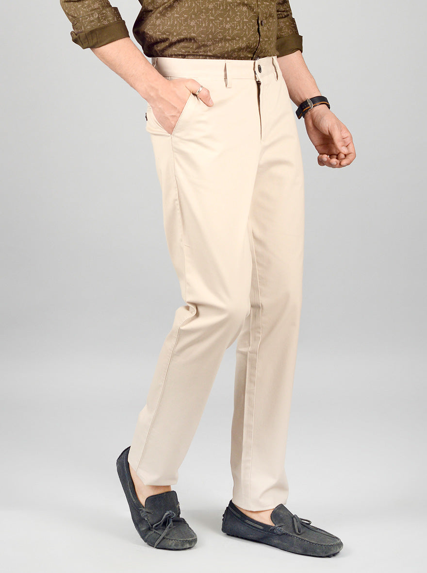 Beige Solid Slim Fit Casual Trouser | JB Sport