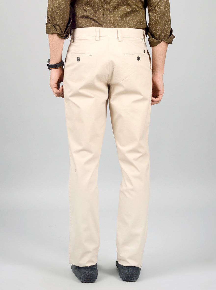 Beige Solid Slim Fit Casual Trouser | JB Sport