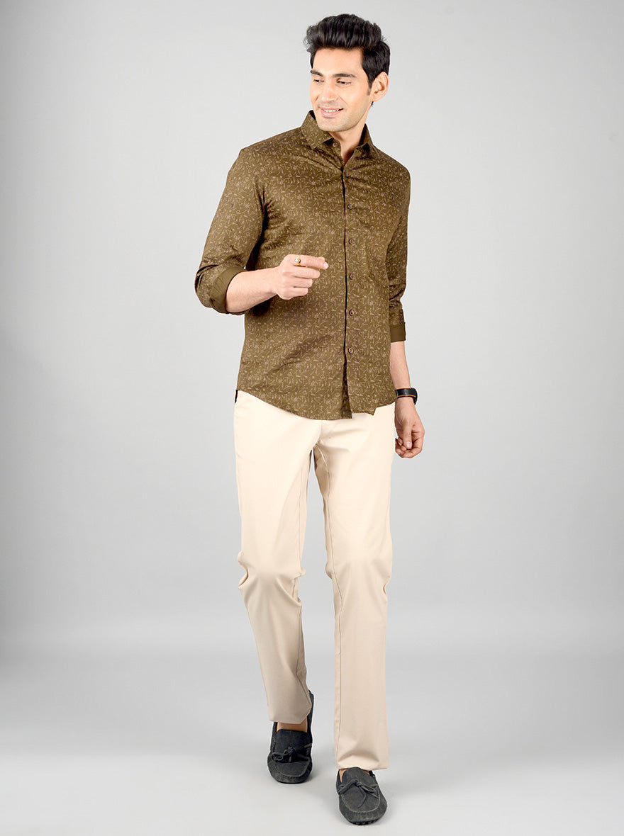 Beige Solid Slim Fit Casual Trouser | JB Sport