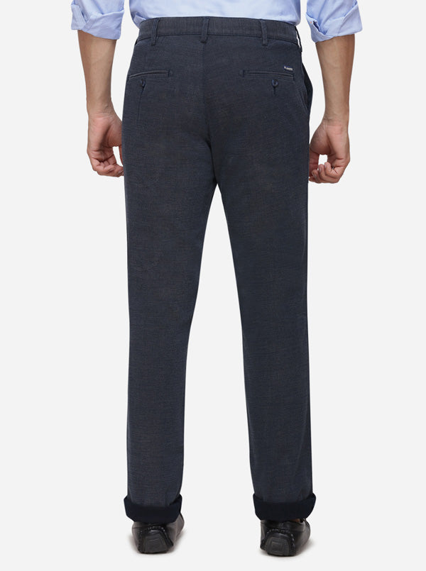 Navy Blue Solid Slim Fit Casual Trouser | Greenfibre