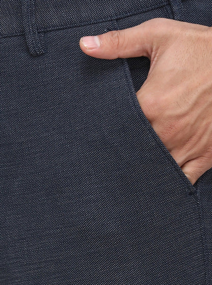 Navy Blue Solid Slim Fit Casual Trouser | Greenfibre