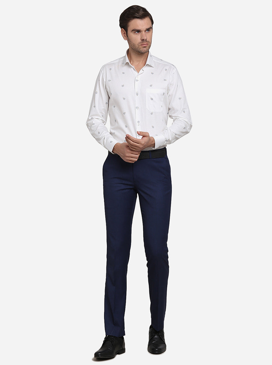 White Printed Slim Fit Formal Shirt | Metal