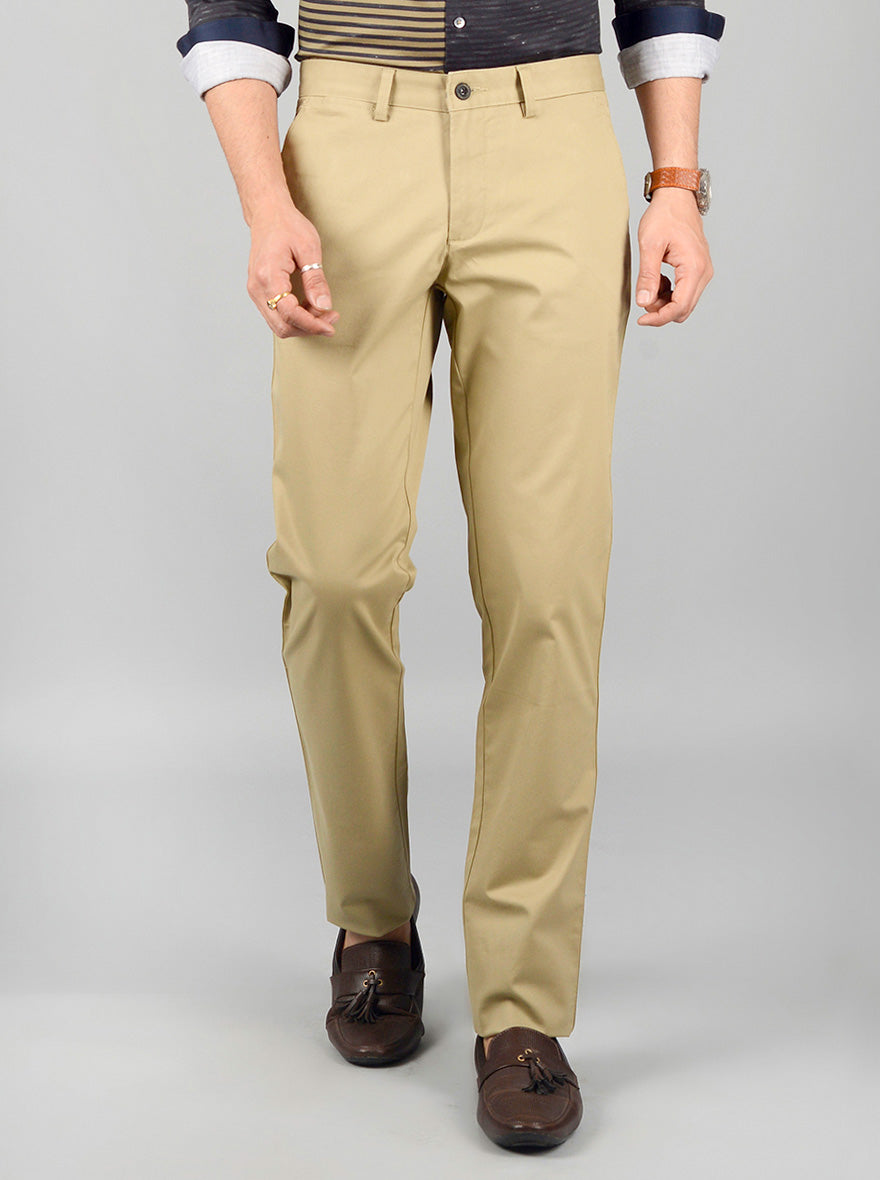 Beige Solid Slim Fit Casual Trouser | JB Sport