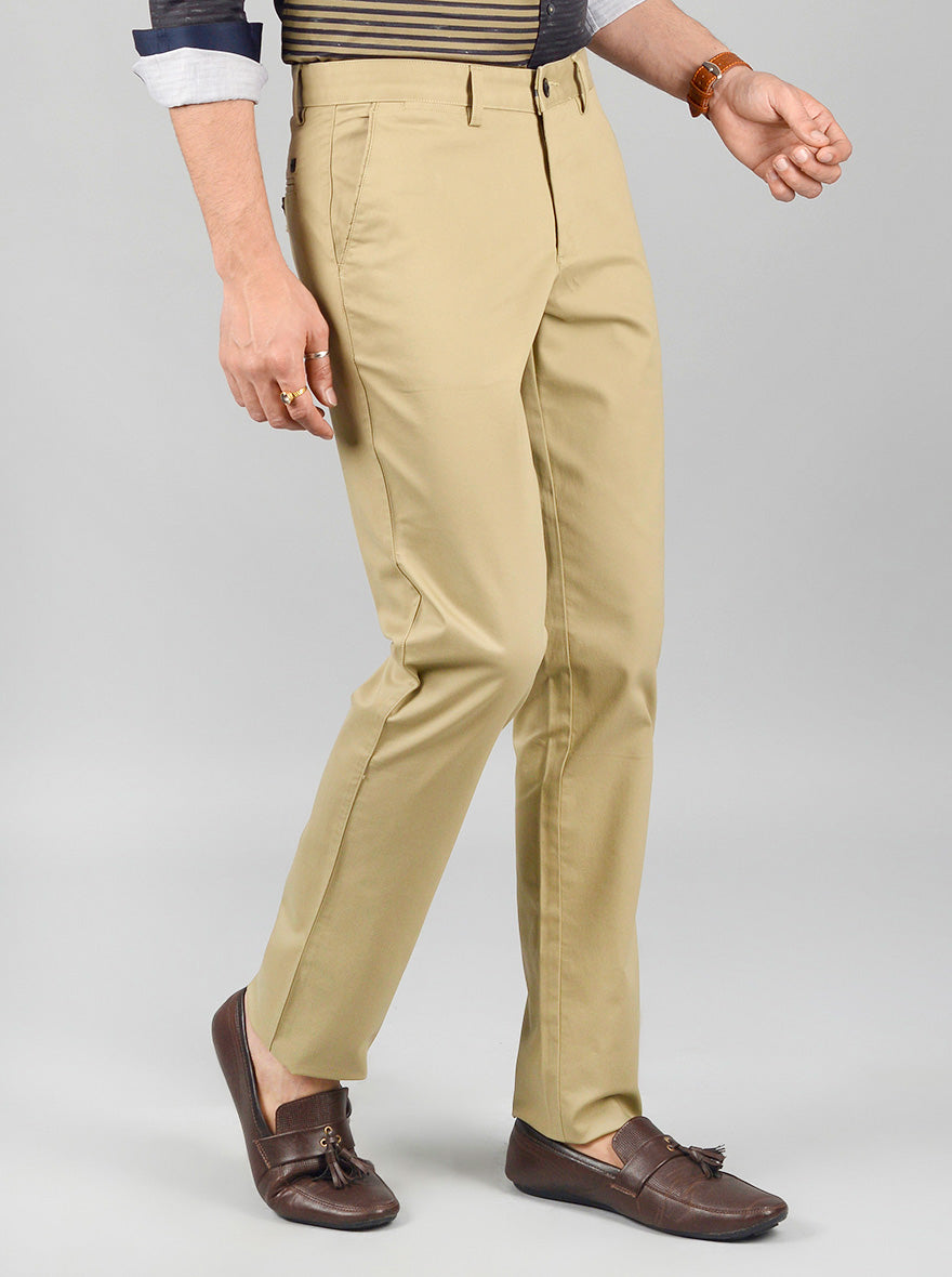 Beige Solid Slim Fit Casual Trouser | JB Sport