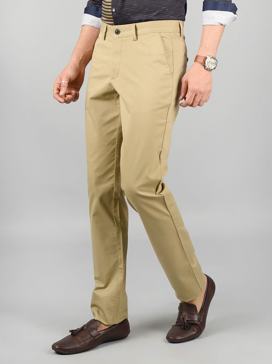 Beige Solid Slim Fit Casual Trouser | JB Sport