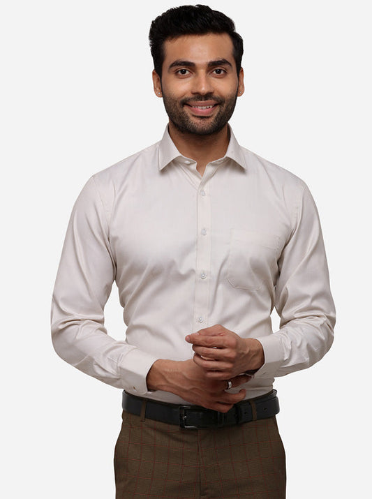 Cream Printed Regular Fit Formal Shirt | Greenfibre