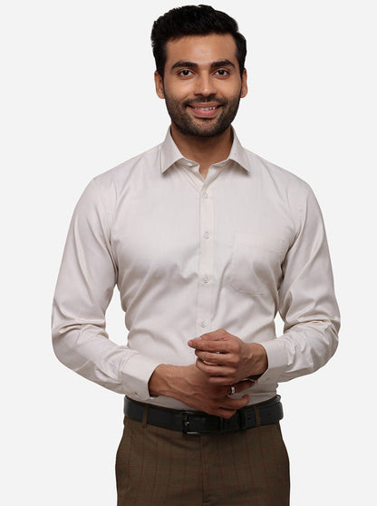 Cream Printed Regular Fit Formal Shirt | Greenfibre