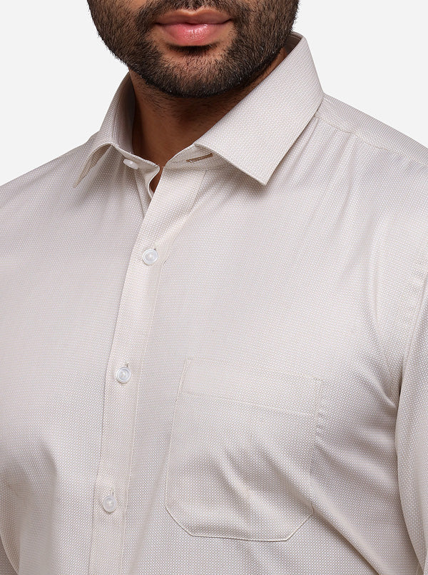 Cream Printed Regular Fit Formal Shirt | Greenfibre