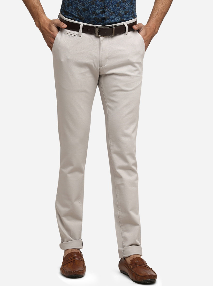 Off-White Solid Super Slim Fit Casual Trouser | Greenfibre