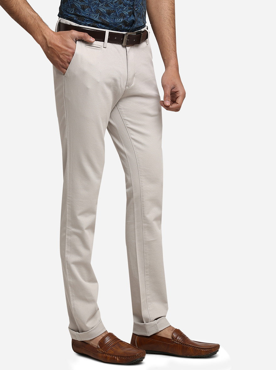 Off-White Solid Super Slim Fit Casual Trouser | Greenfibre